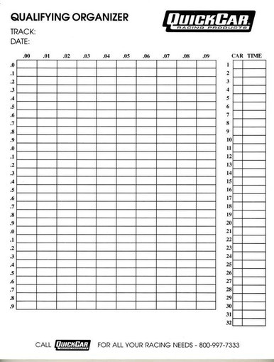 QUICKCAR RACING PRODUCTS QUALIFYING ORGANIZER SHEETS (50PK) QRP51-236