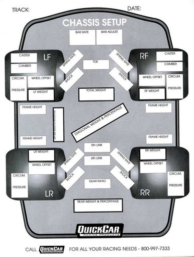 QUICKCAR RACING PRODUCTS CHASSIS SET-UP FORMS (50 PK)