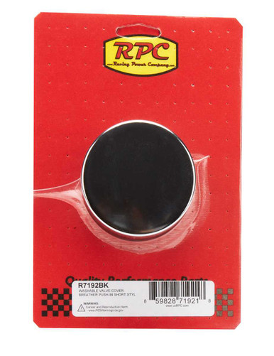 RACING POWER CO-PACKAGED VALVE COVER BREATHER PUSH IN SHORT BLACK EACH RPCR7192BK
