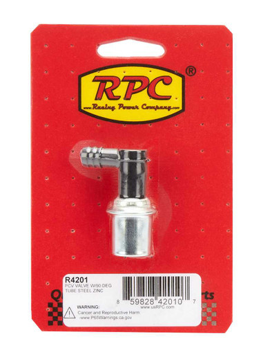 RACING POWER CO-PACKAGED PCV VALVE W/90 DEGREE TUBE STEEL ZINC RPCR4201