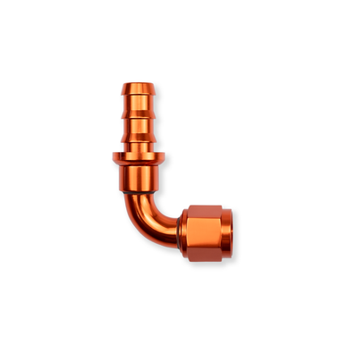 COLOR FITTINGS -10 AN 90 DEGREE FEMALE PUSH-LOC FITTING  - ORANGE COFPLF-10-090-000-OR