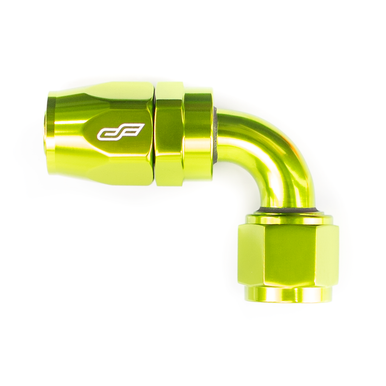 COLOR FITTINGS -10 AN 90 DEGREE FEMALE ALUMINUM HOSE END FITTING  - LIME GREEN COFFHE-10-090-000-GR
