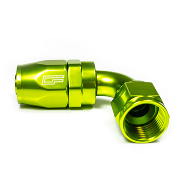 COLOR FITTINGS -08 AN 90 DEGREE FEMALE ALUMINUM HOSE END (PTFE)  - LIME GREEN COFFPE-08-090-000-GR