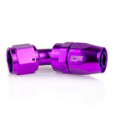 COLOR FITTINGS -12 AN 45 DEGREE FEMALE ALUMINUM HOSE END (PTFE)  - PURPLE COFFPE-12-045-000-PU