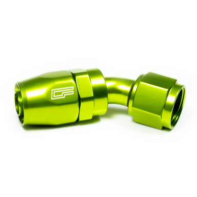 COLOR FITTINGS -12 AN 45 DEGREE FEMALE ALUMINUM HOSE END (PTFE)  - LIME GREEN COFFPE-12-045-000-GR