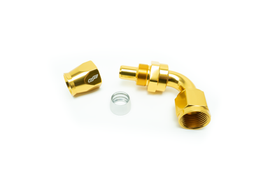 COLOR FITTINGS -04 AN 90 DEGREE FEMALE ALUMINUM HOSE END (PTFE)  - GOLD COFFPE-04-090-000-GD