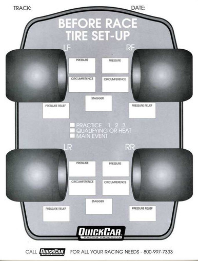 QUICKCAR RACING PRODUCTS BEFORE RACE TIRE SET-UP FORMS (50 PK) QRP51-210