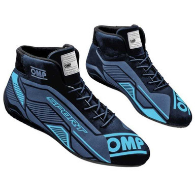 OMP RACING, INC. OMP SPORT SHOES FIA 8856 -2018 BLACK / CYAN SZ. 4 OMPIC0-0829-A01-275-43