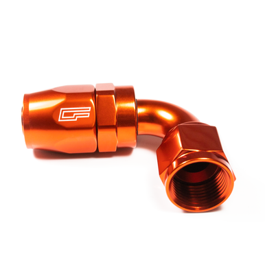 COLOR FITTINGS -10 AN 90 DEGREE FEMALE ALUMINUM HOSE END (PTFE)  - ORANGE COFFPE-10-090-000-OR