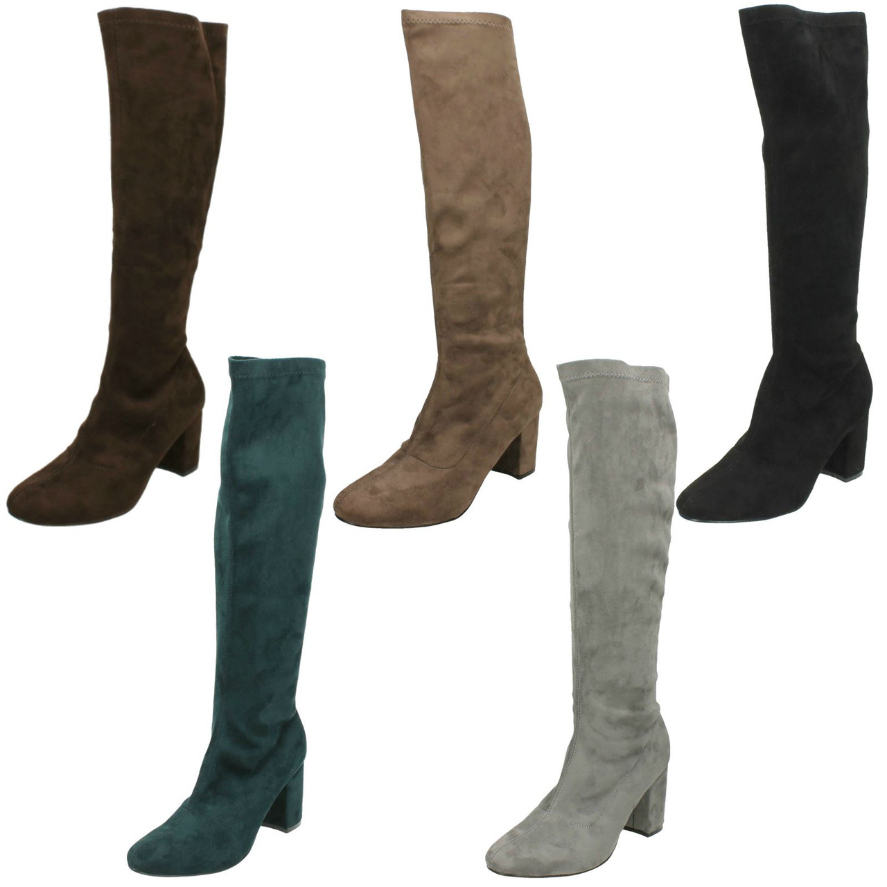 suede pull on knee high boots