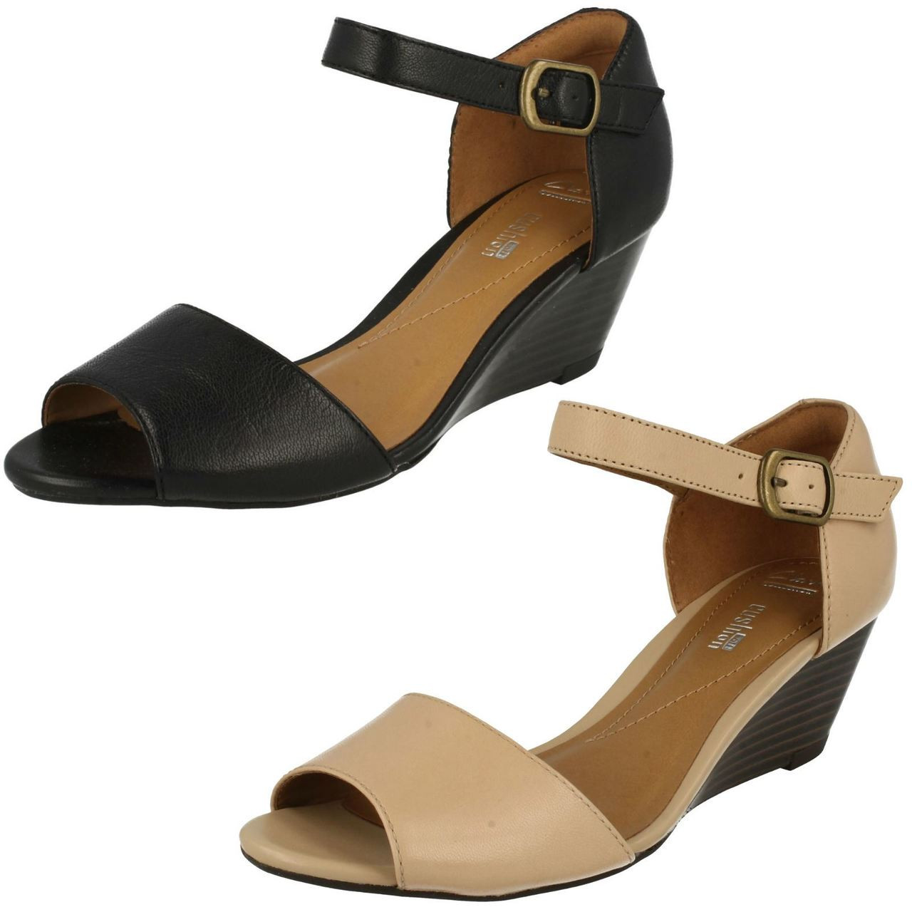 clarks ladies black wedge sandals