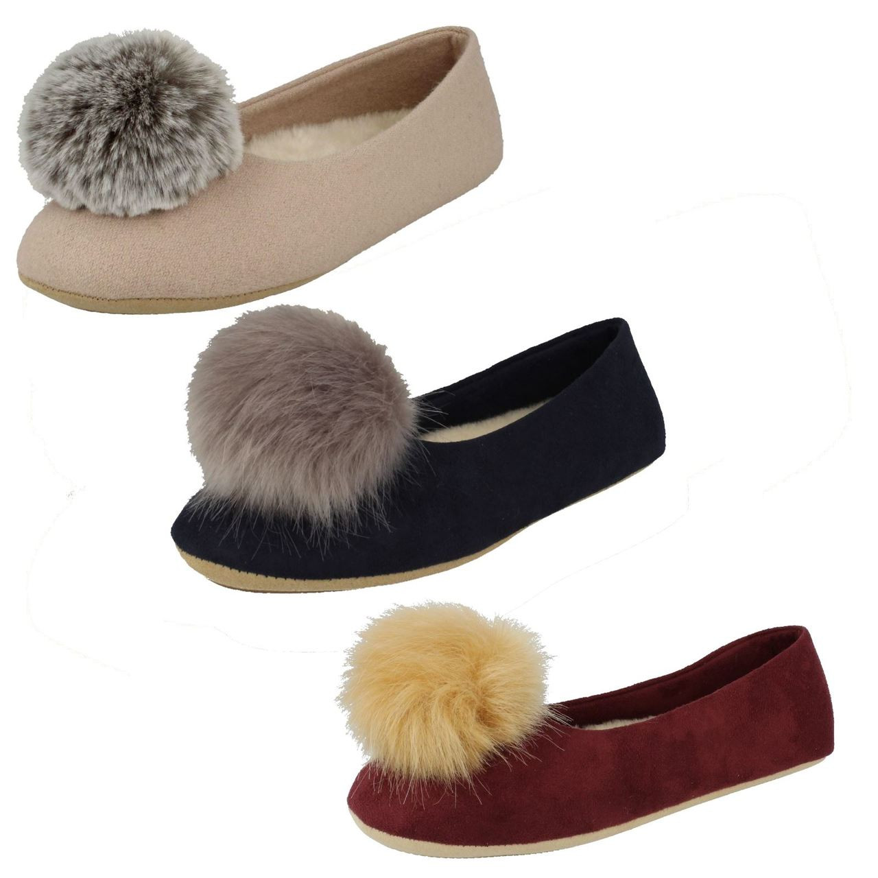 Ladies Clarks Slippers With PomPom 