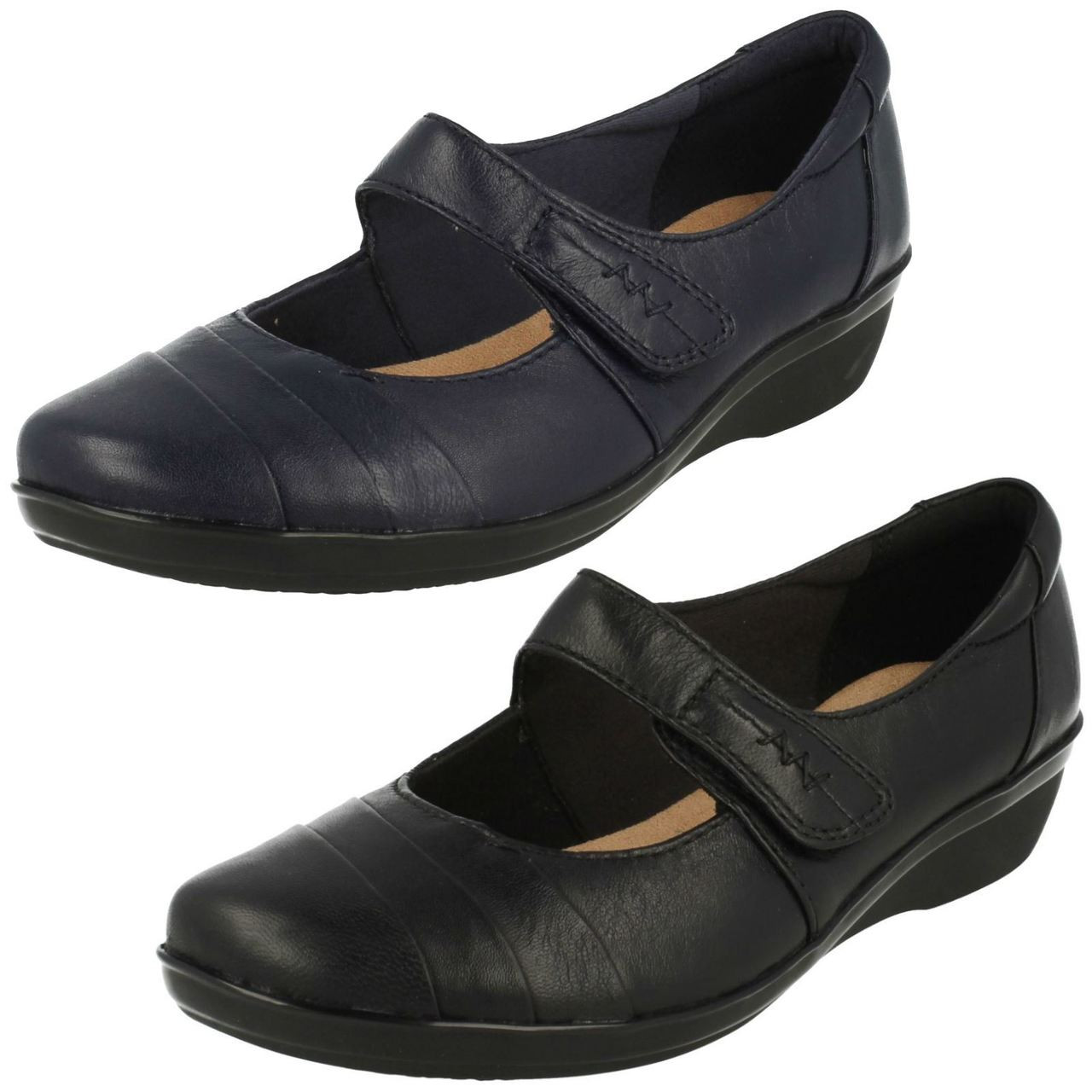 Clarks Violet55 Ankle Strap Leather Low Heeled Shoes With Trim - Black |  very.co.uk