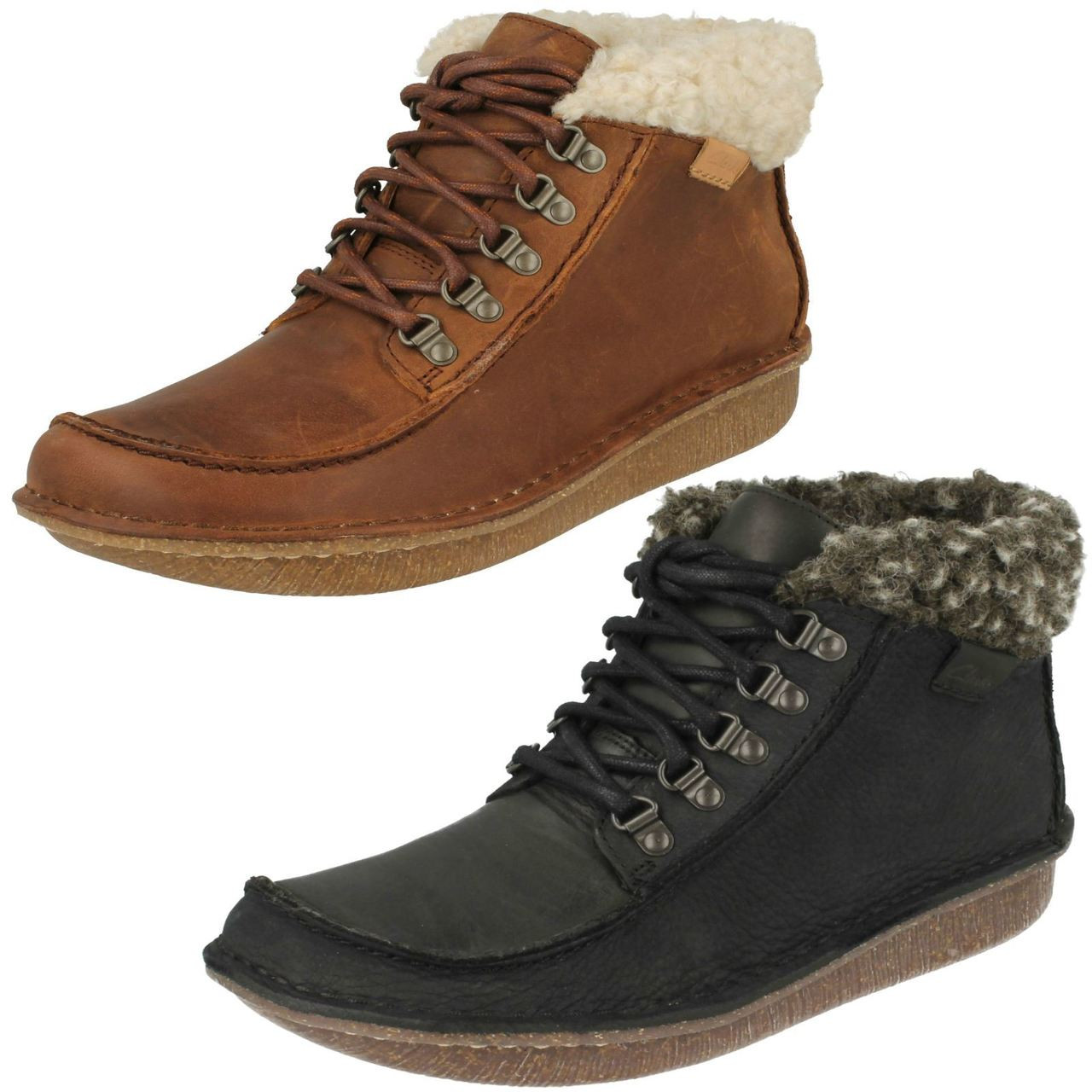 Ladies Clarks Fur Top Ankle Boots Funny 