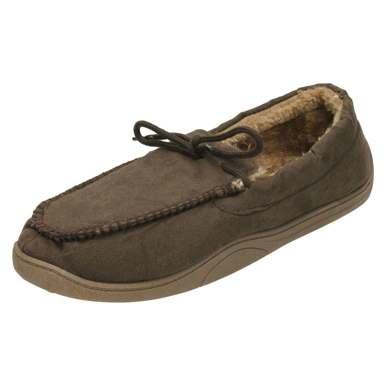 Mens Spot On Moccasin Faux Fur Lined Slippers1