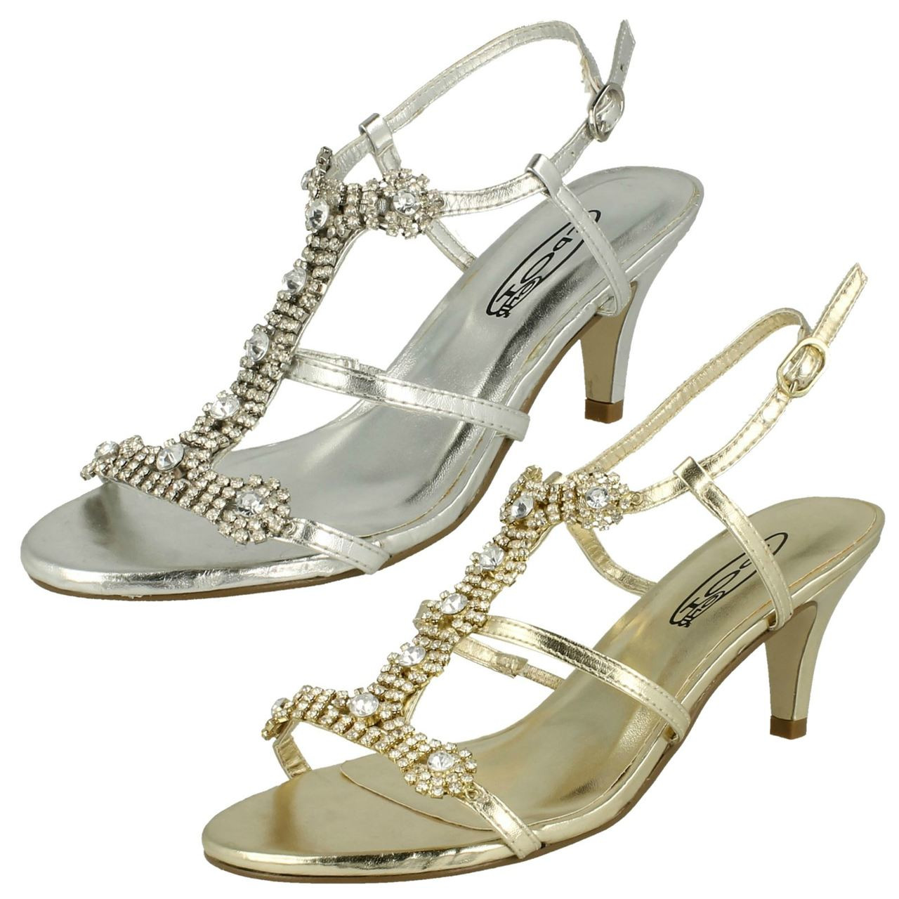 Silver diamante shoes low clearance heel