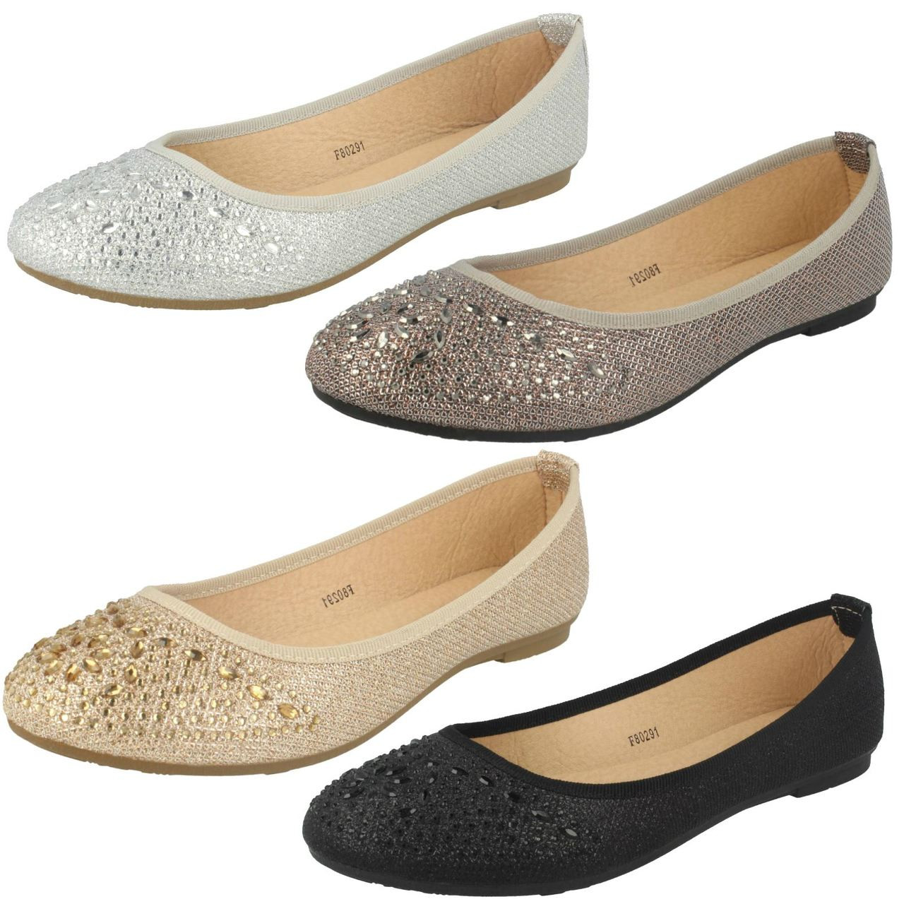 Ladies Spot On Glittery Flat Party Shoes