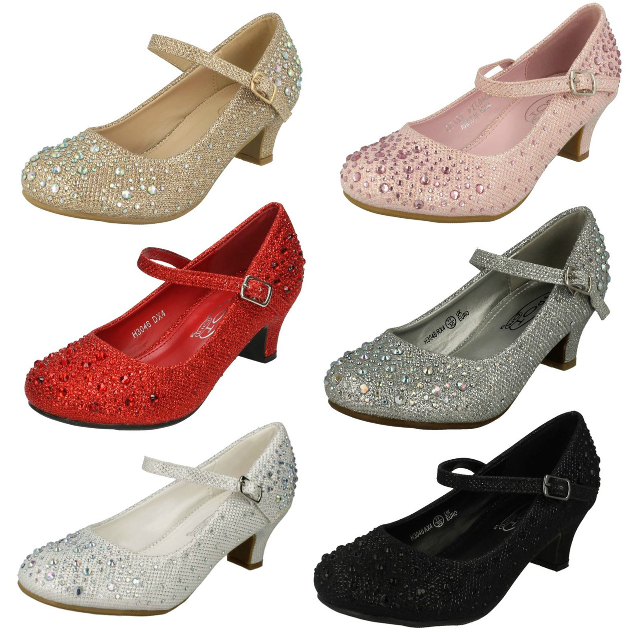 Girls Low Heel Pump Sandal Ankle T-Strap Glitter Wedding Shoes Dress Dance  Shoes | eBay