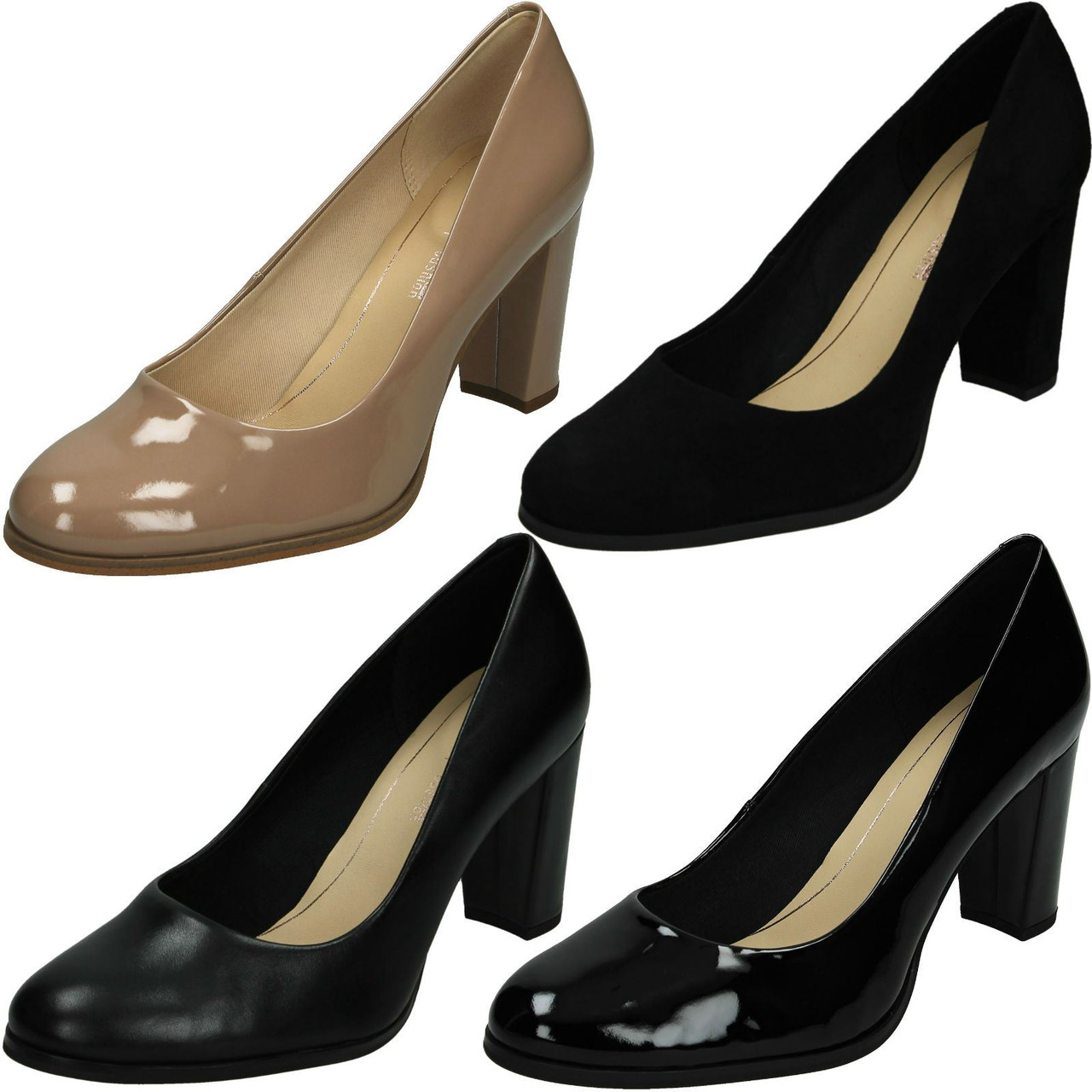 ladies black block heel court shoes