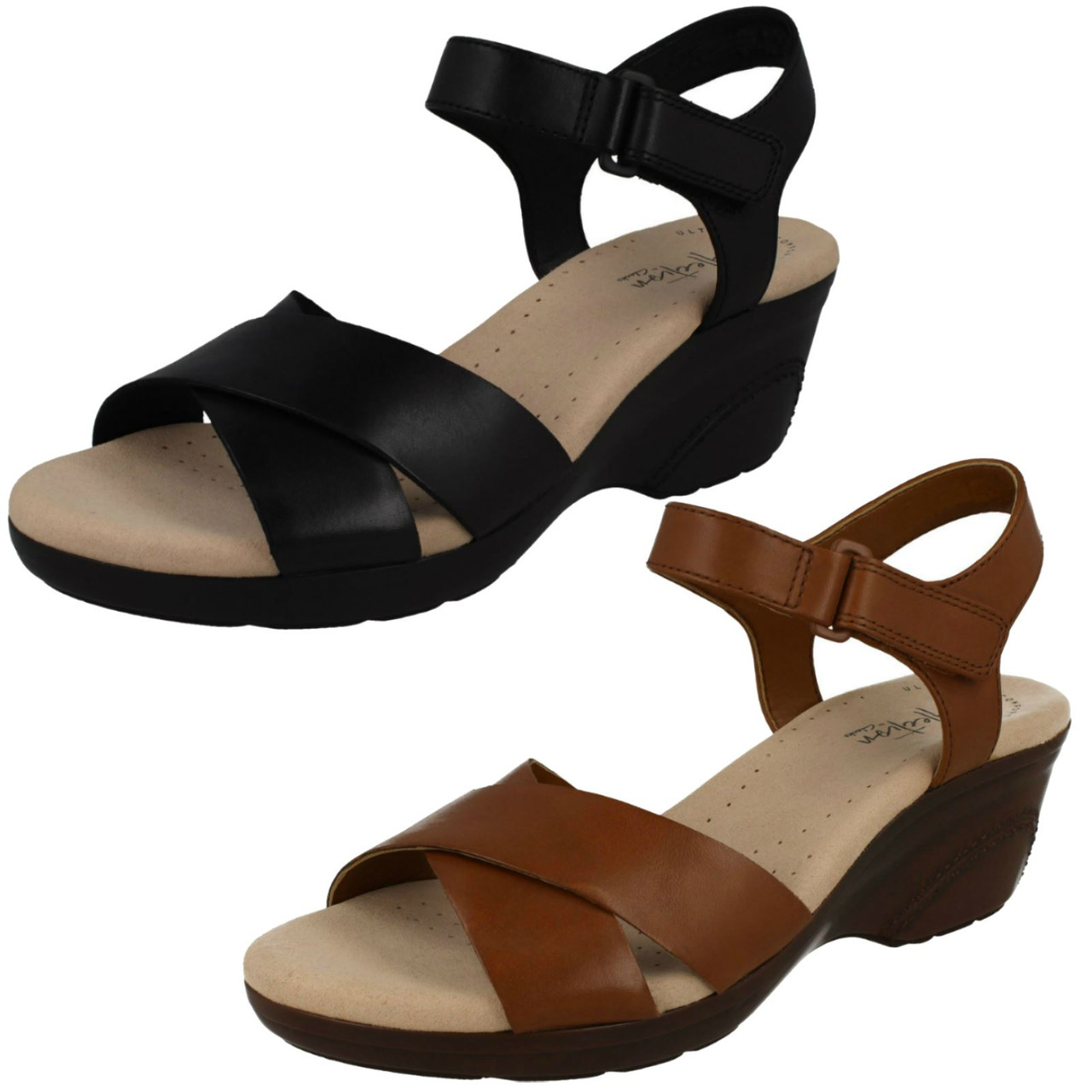 clarks ladies black wedge sandals