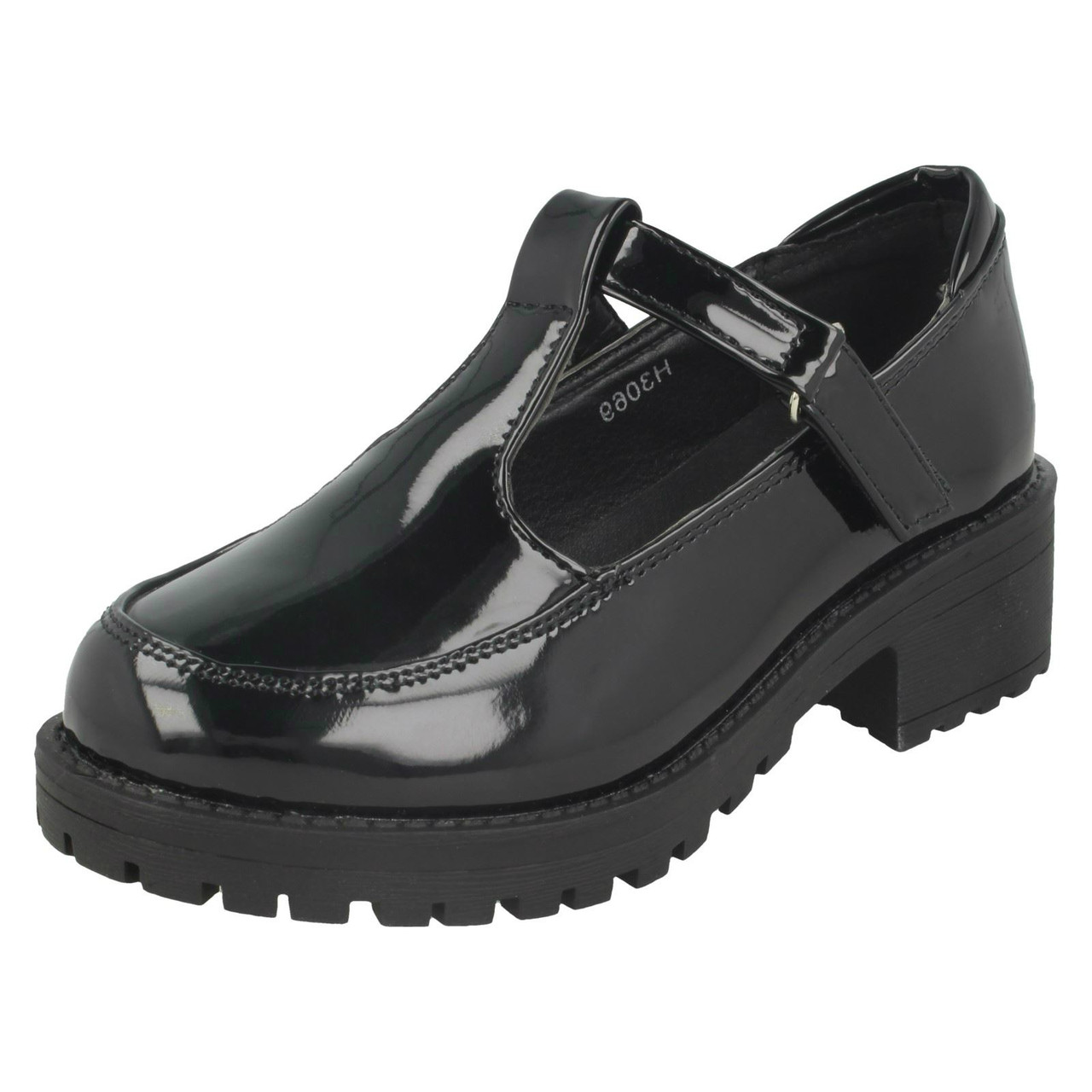 Girls Cool For School Mid Heel T-Bar School Shoes H3069