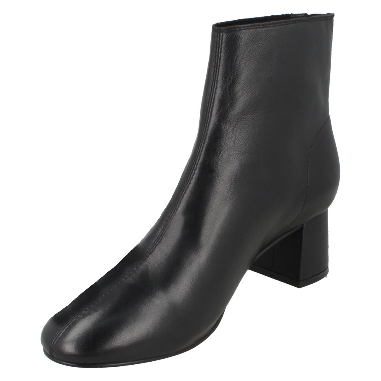 ladies black mid heel ankle boots