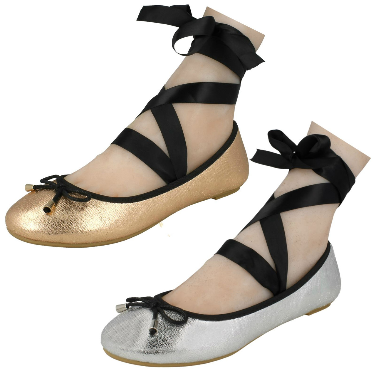 Ladies Spot On Tie Up Leg Ballerina Shoes