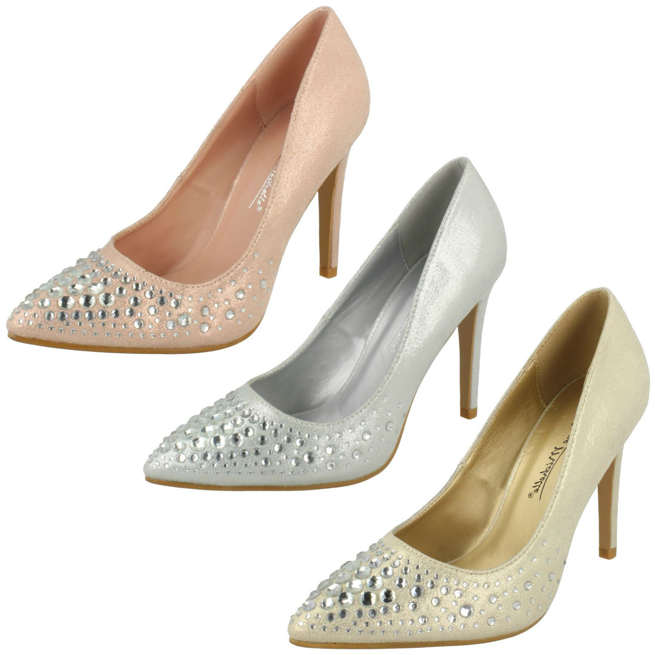 Ladies Spot On Diamante Court Shoes F90061