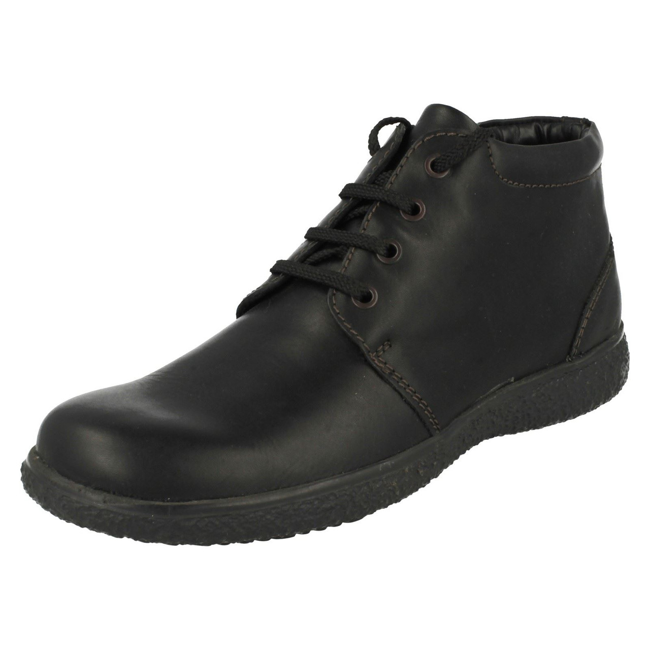 Warm Lined Lace-Up Leather Ankle Boots, Black