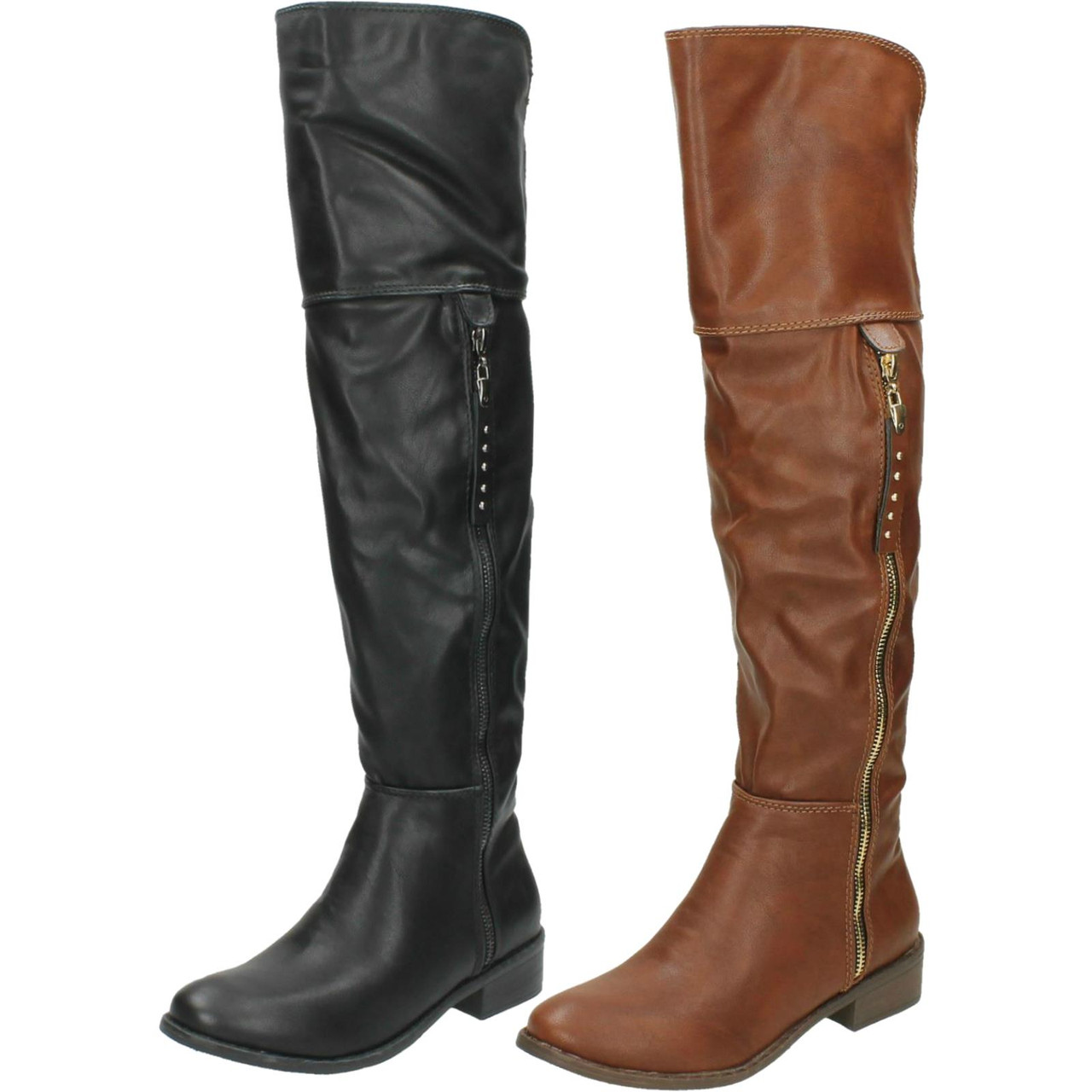 ladies tan knee high boots