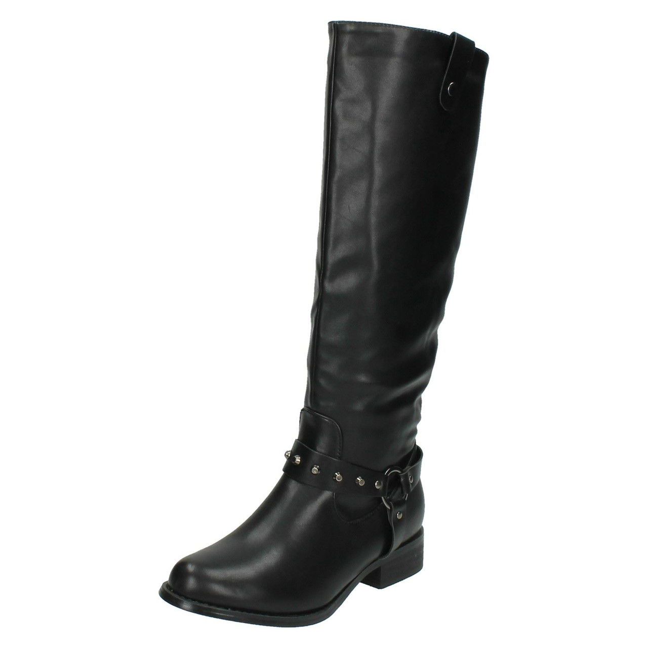 ladies black flat knee high boots