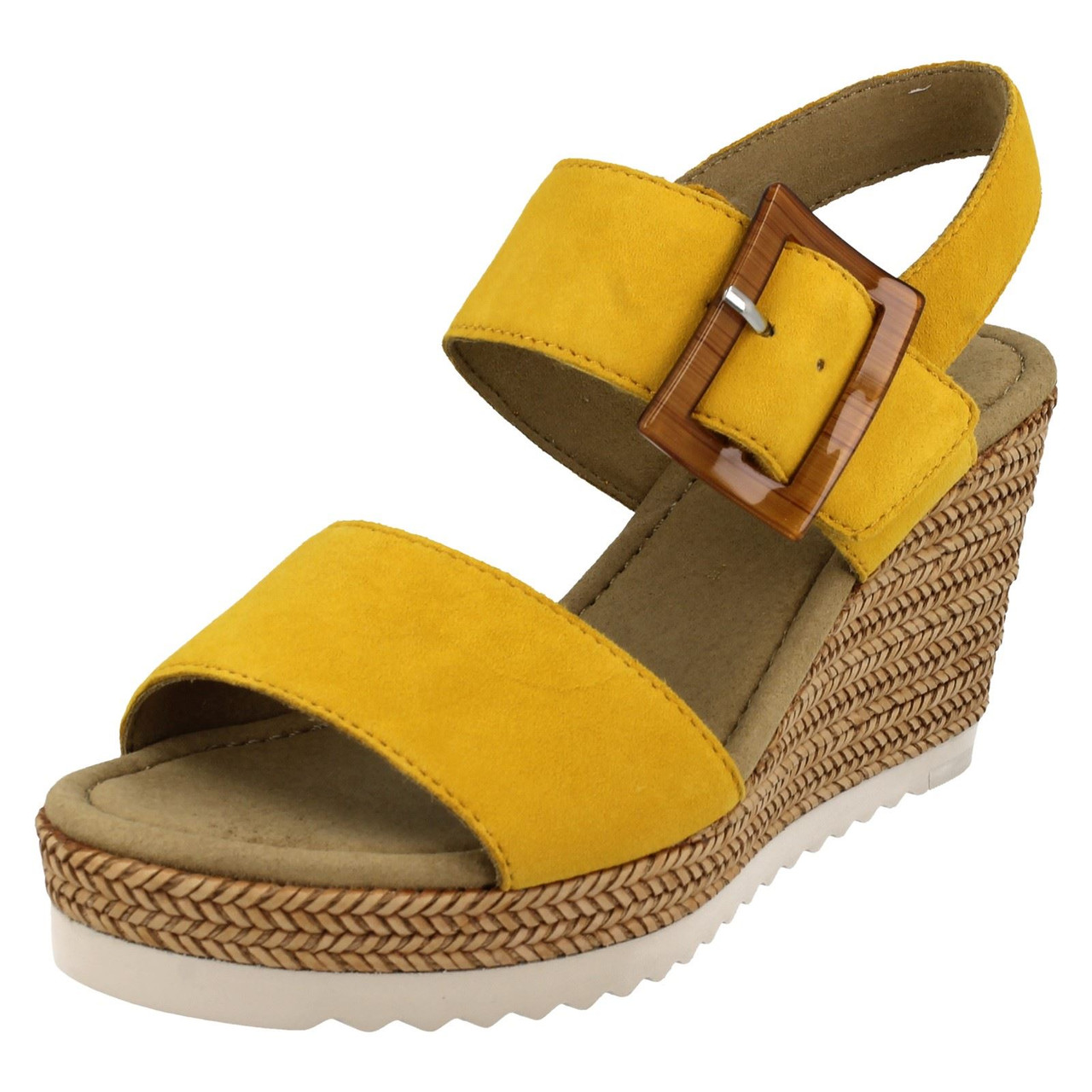 ladies yellow wedge sandals