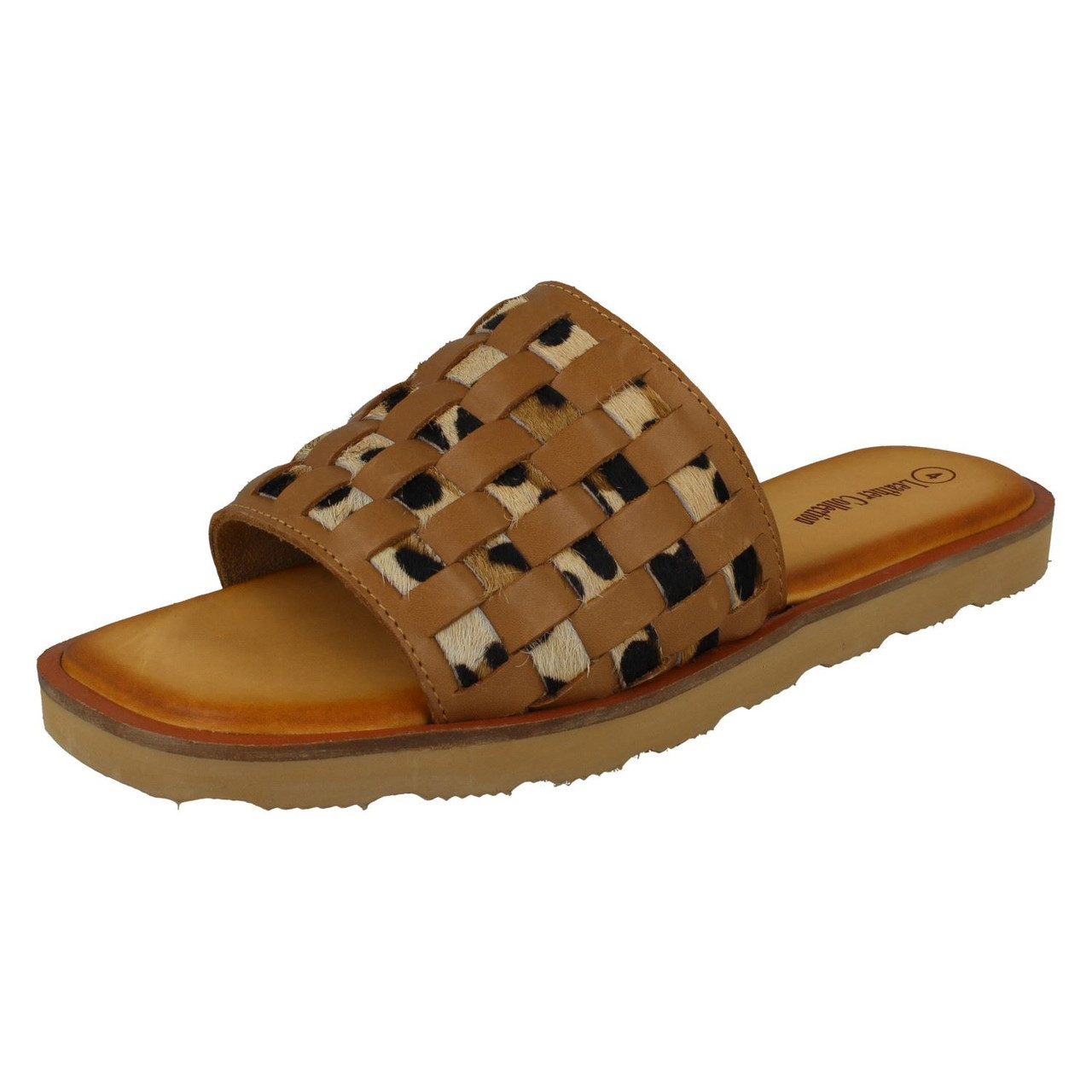 ladies tan leather sliders