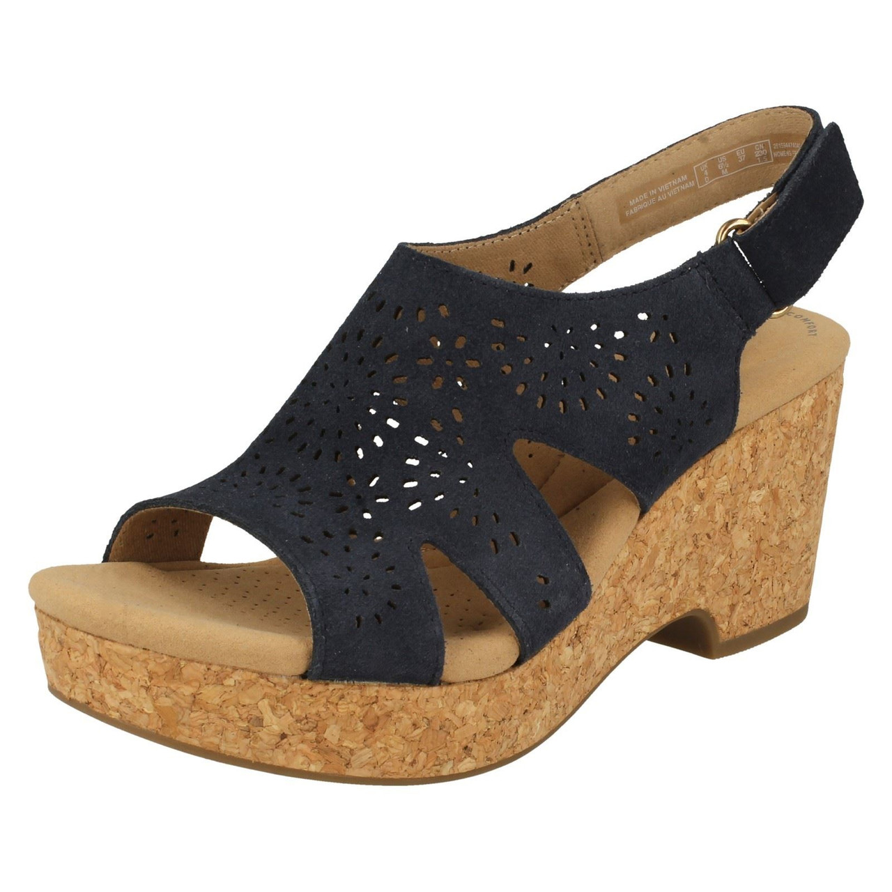 Amazon.com | Clarks Giselle Sea Wedge Sandal, Black Suede, 5 Medium |  Heeled Sandals