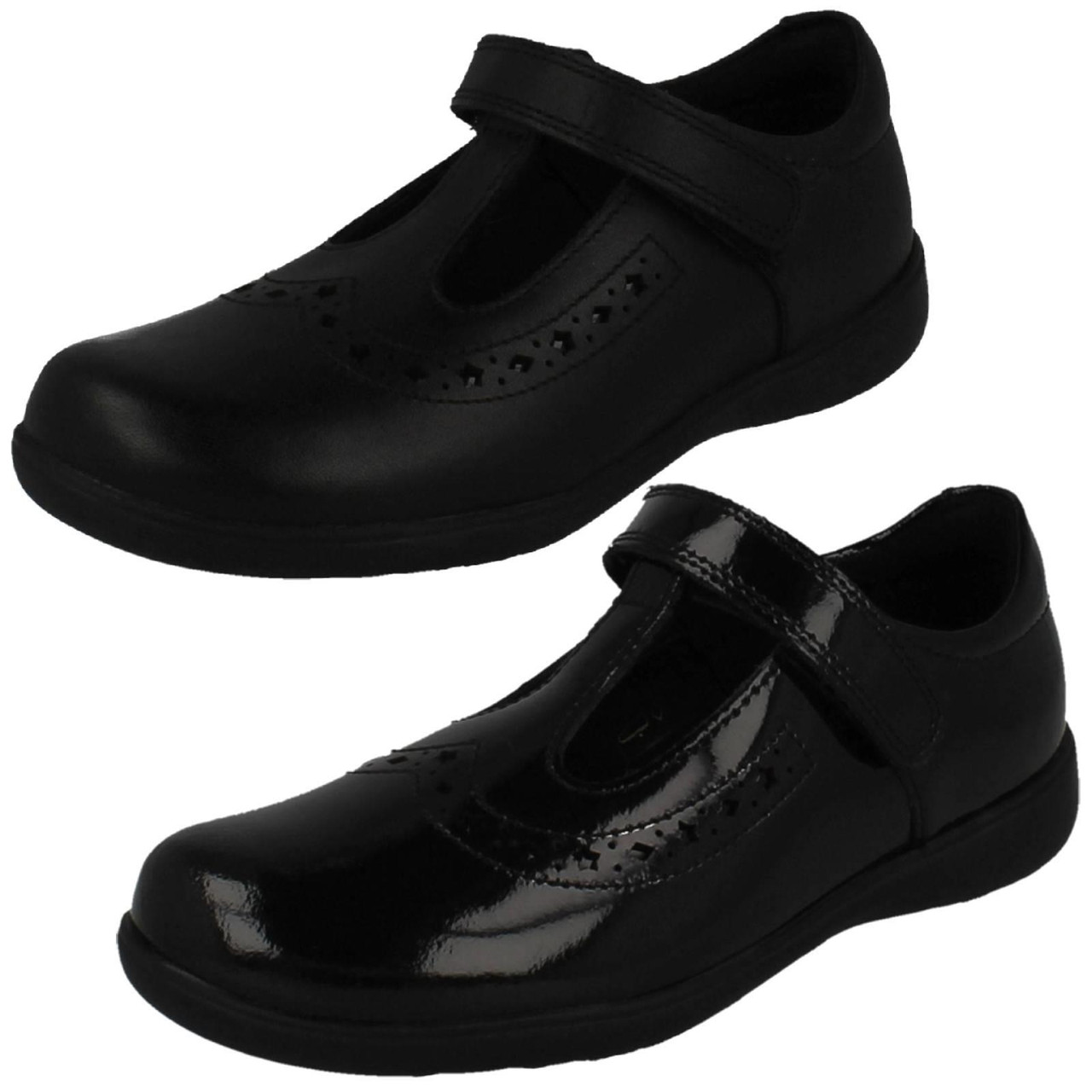 Girls Start-Rite Diamond And Star Cut-Out T-Bar School Shoes Hope