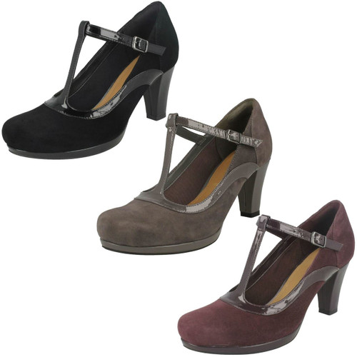 Clarks Vendra Bloom Ladies Black Patent Slip On Wedge Court Shoe E-Fit R1A 
