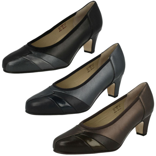 Equity Symphony  Court Shoe Black Leather And Patent EE Fitting Low Heel 