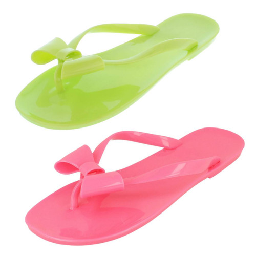 Ladies Spot On Jelly Toe Post Sandals With Bow Detailing
