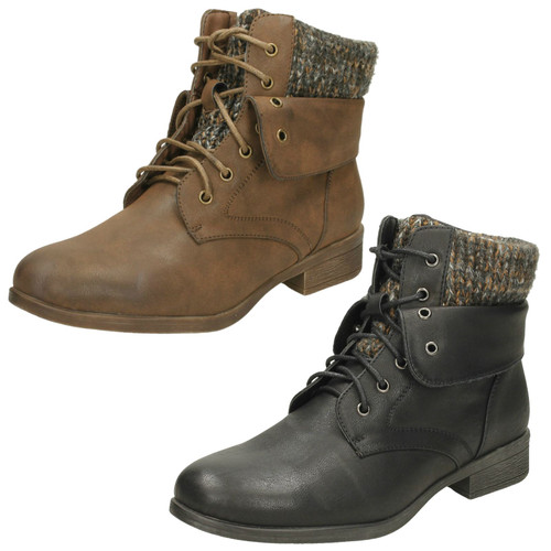 Ladies Spot On Lace Up Ankle Boots