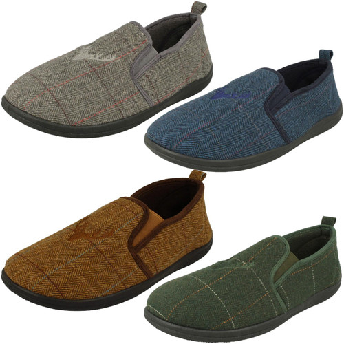 Mens Padders Stag Detailed Textile Full Slipper - Huntsman