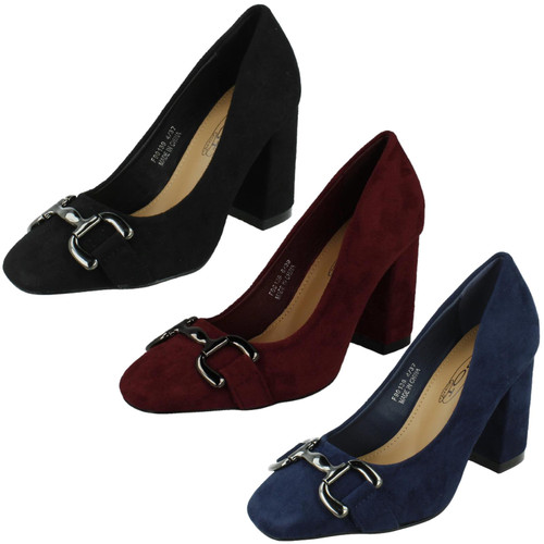 Ladies Spot On Elegant Buckle Detail Court Shoes F9R0139