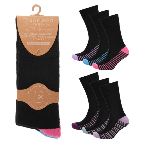 Ladies Bamboo 3 Pack Heel and Toe Non Elastic Socks SK1044