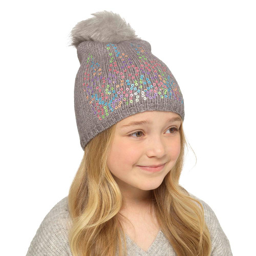 Girls Bertie and Bo Sequin Hat With Fur Pom Pom GL1020