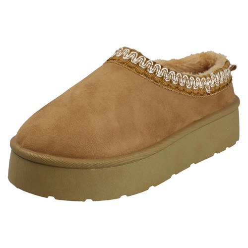 Ladies Spot On Wide Fit Stitch Pattern Slipper Shoes F4R470