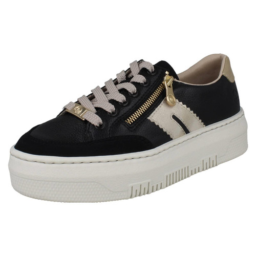 Ladies Rieker Textured Leather Platform Trainers M1912