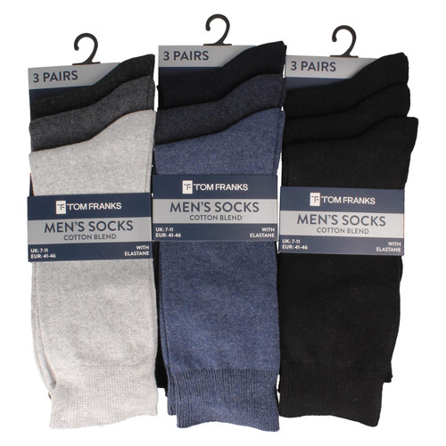 Mens 3 Pack Tom Franks Cotton Blend With Elastane Socks SK601