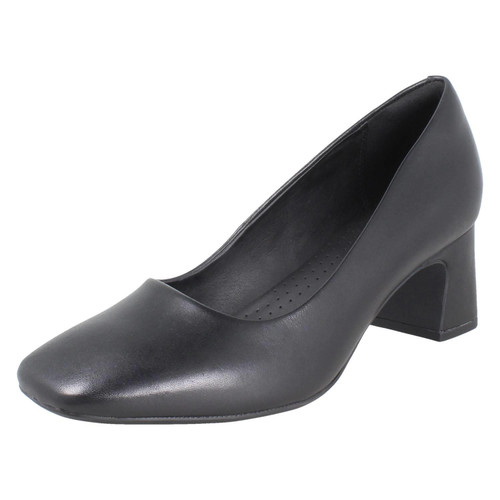 Ladies Clarks Square Toe Block Heeled Court Shoes - Fernie Court