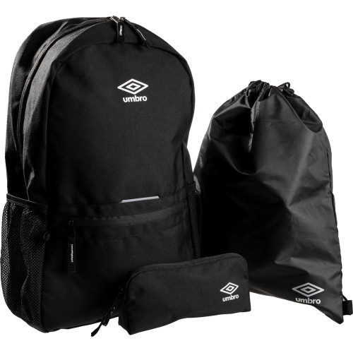 Unisex Kids Umbro 3 Piece Black School Backpack Bag Set - 36066U