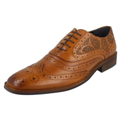 Mens Amen Formal Lace Up Tan Leather Brogue Shoes - Mamenam 18641