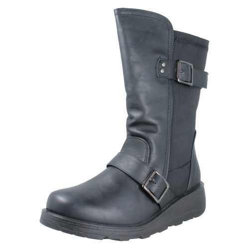 Ladies Spot On Wide Fit Mid Calf Ankle Boots F4468